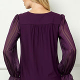 Long Ruffle Sleeve Cutout Removable Trim Fromt Boat Neck Mix Media Blouse