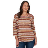 Alfred Dunner Textured Stripe Knit Top with Necklace - Tan - Petite