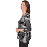 Alfred Dunner Geometric Sharkbite Hem Top with Necklace