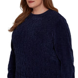 Alfred Dunner Cable Pullover Chenille Sweater - Navy - Plus