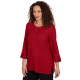 Alfred Dunner Spliced Texture Metallic Studded Top - Red