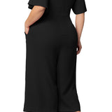 Black Noir Evelyn Wide Leg Cropped Jumpsuit - Plus