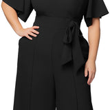 Black Noir Evelyn Wide Leg Cropped Jumpsuit - Plus