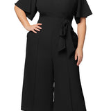 Black Noir Evelyn Wide Leg Cropped Jumpsuit - Plus