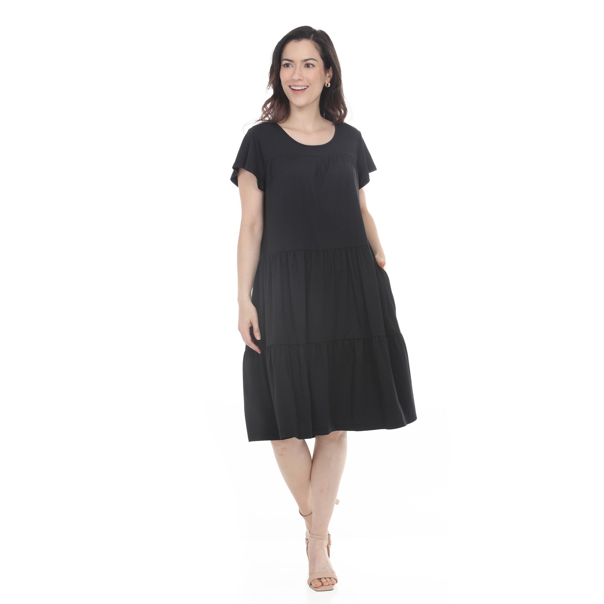 Women's Flutter Sleeve Ruffle Tiered Dress
