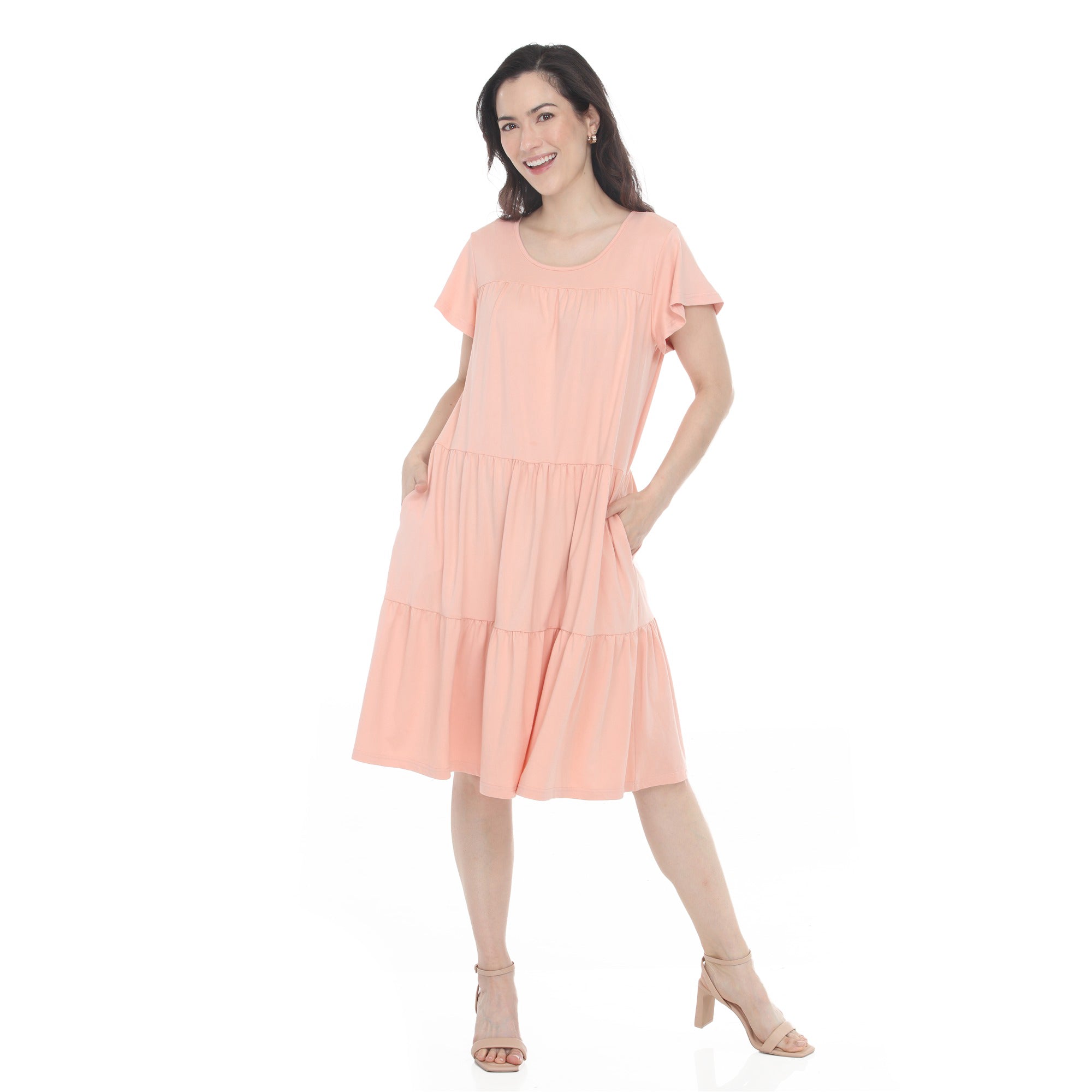 Women's Flutter Sleeve Ruffle Tiered Dress