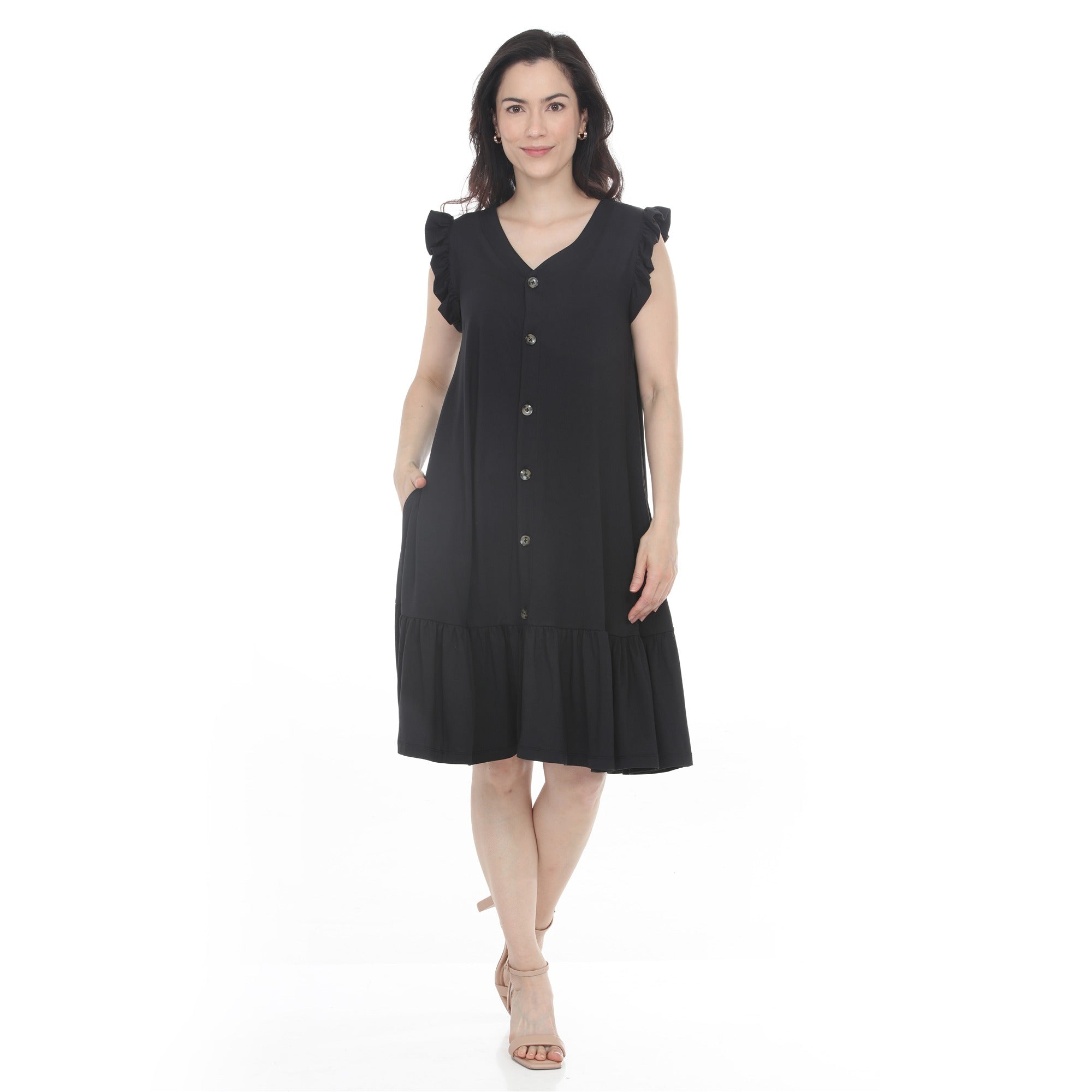 Women's Button Front Tiered Swing Dress
