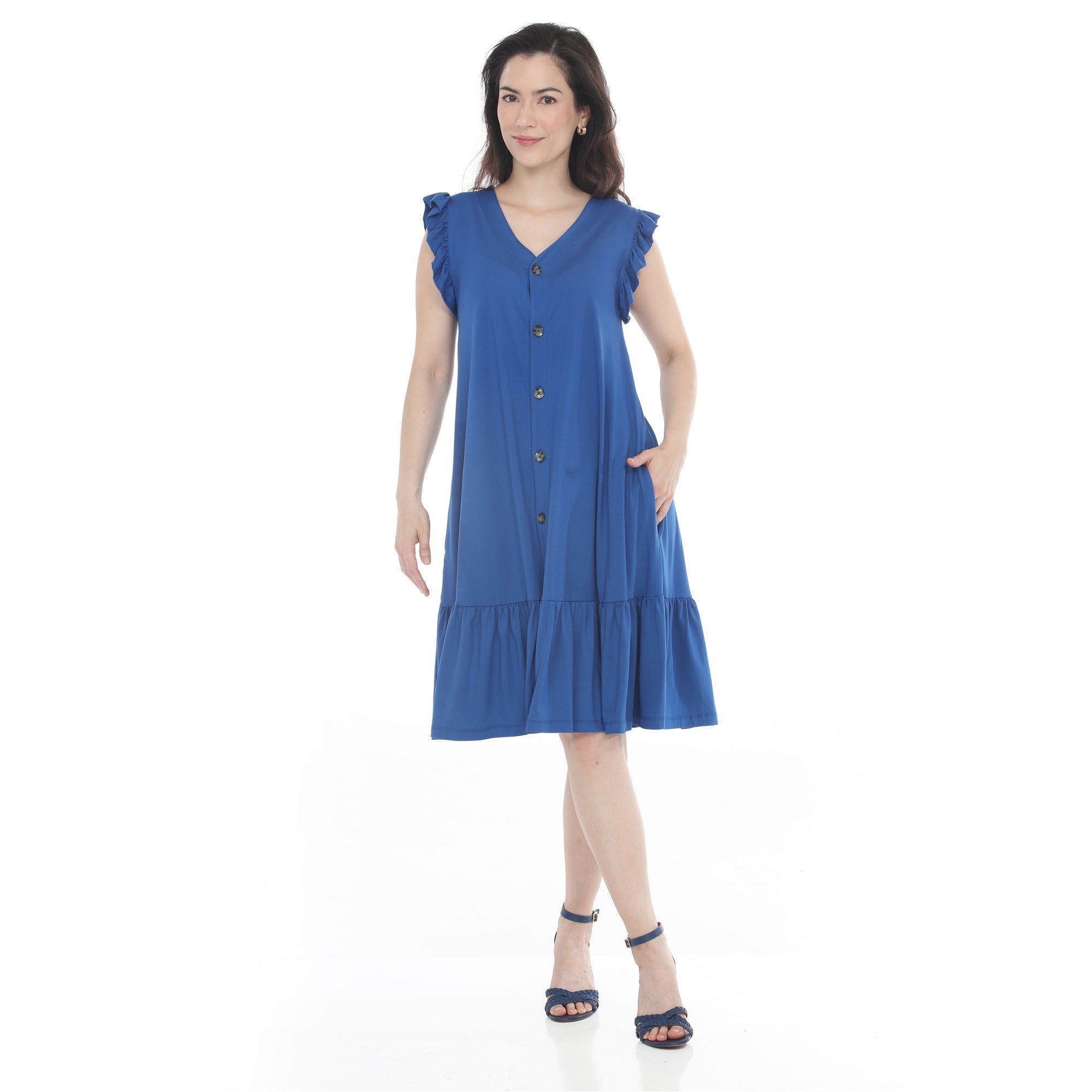 Women's Button Front Tiered Swing Dress