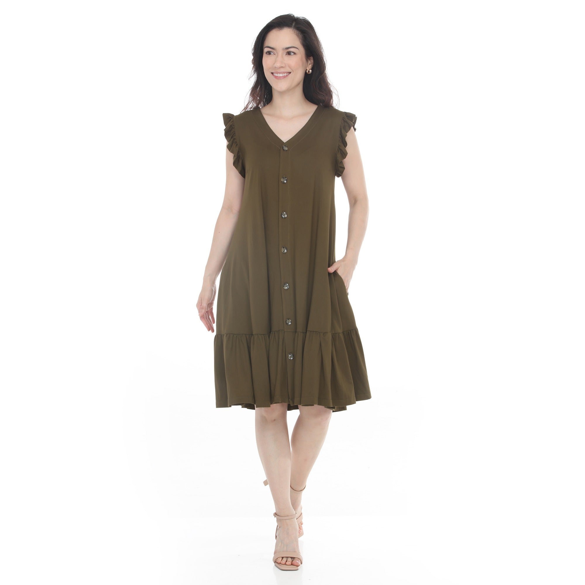 Women's Button Front Tiered Swing Dress