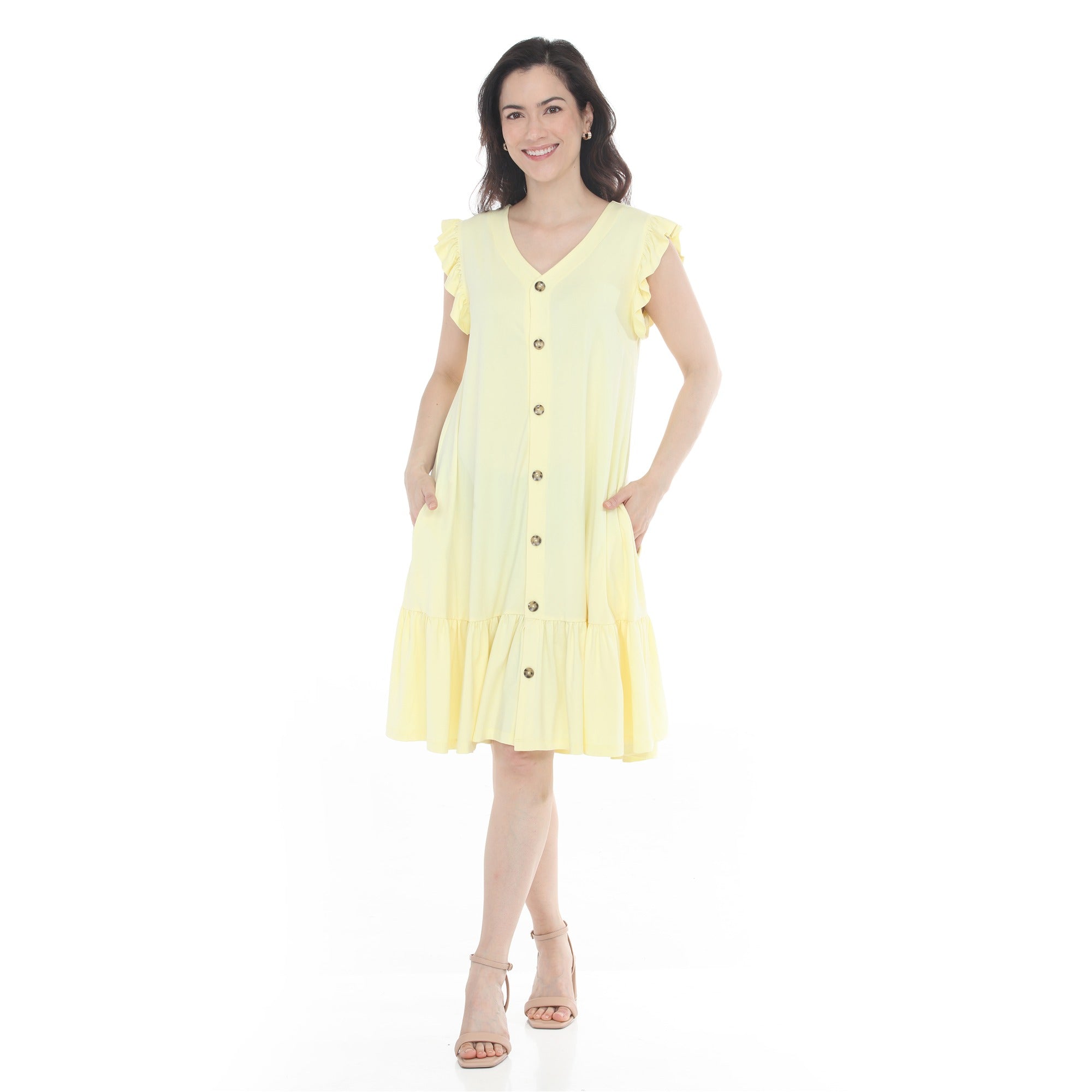 Women's Button Front Tiered Swing Dress
