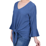 3/4 Bell Sleeve Textured Knit Top - Petite - DressbarnShirts & Blouses