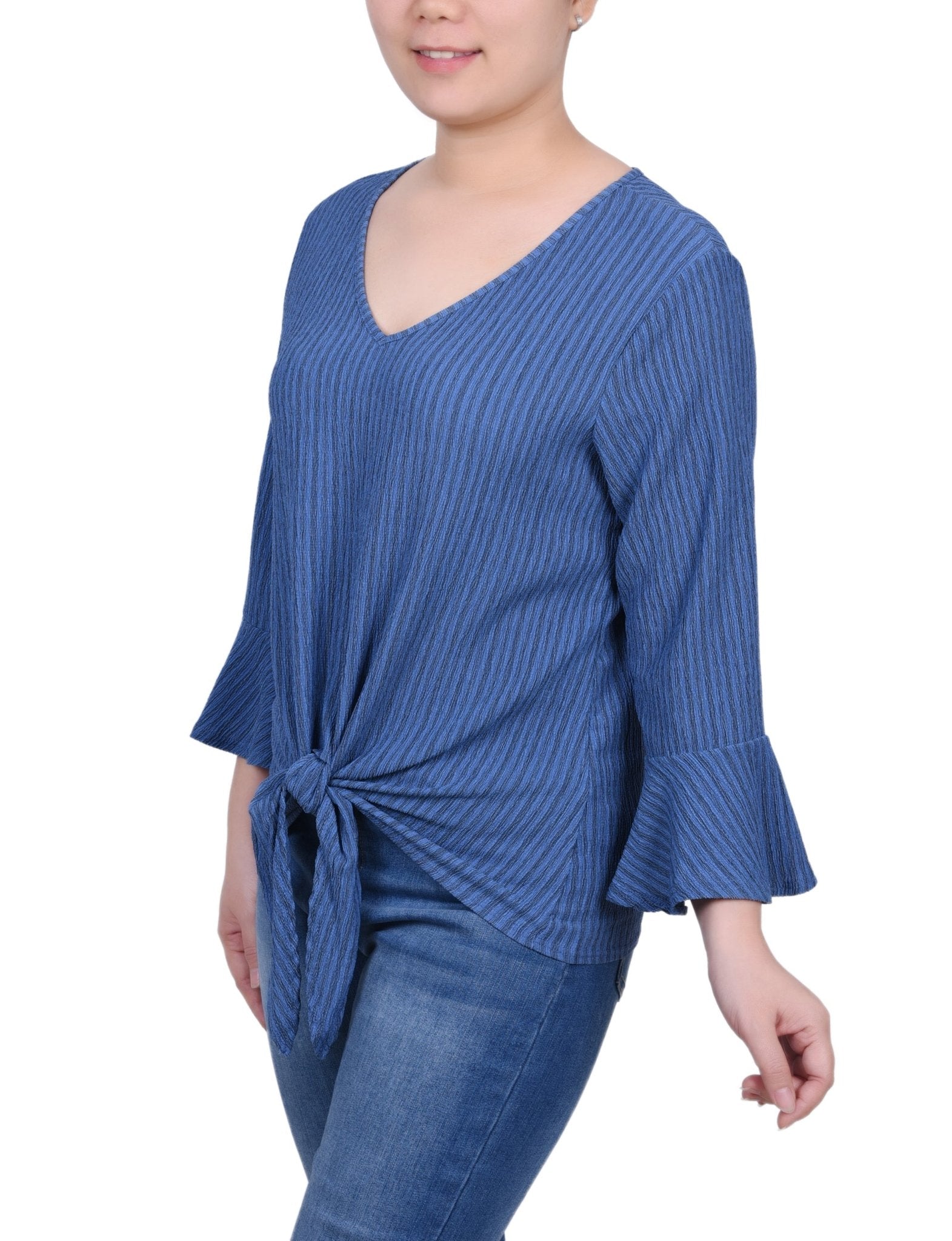 3/4 Bell Sleeve Textured Knit Top - Petite - DressbarnShirts & Blouses