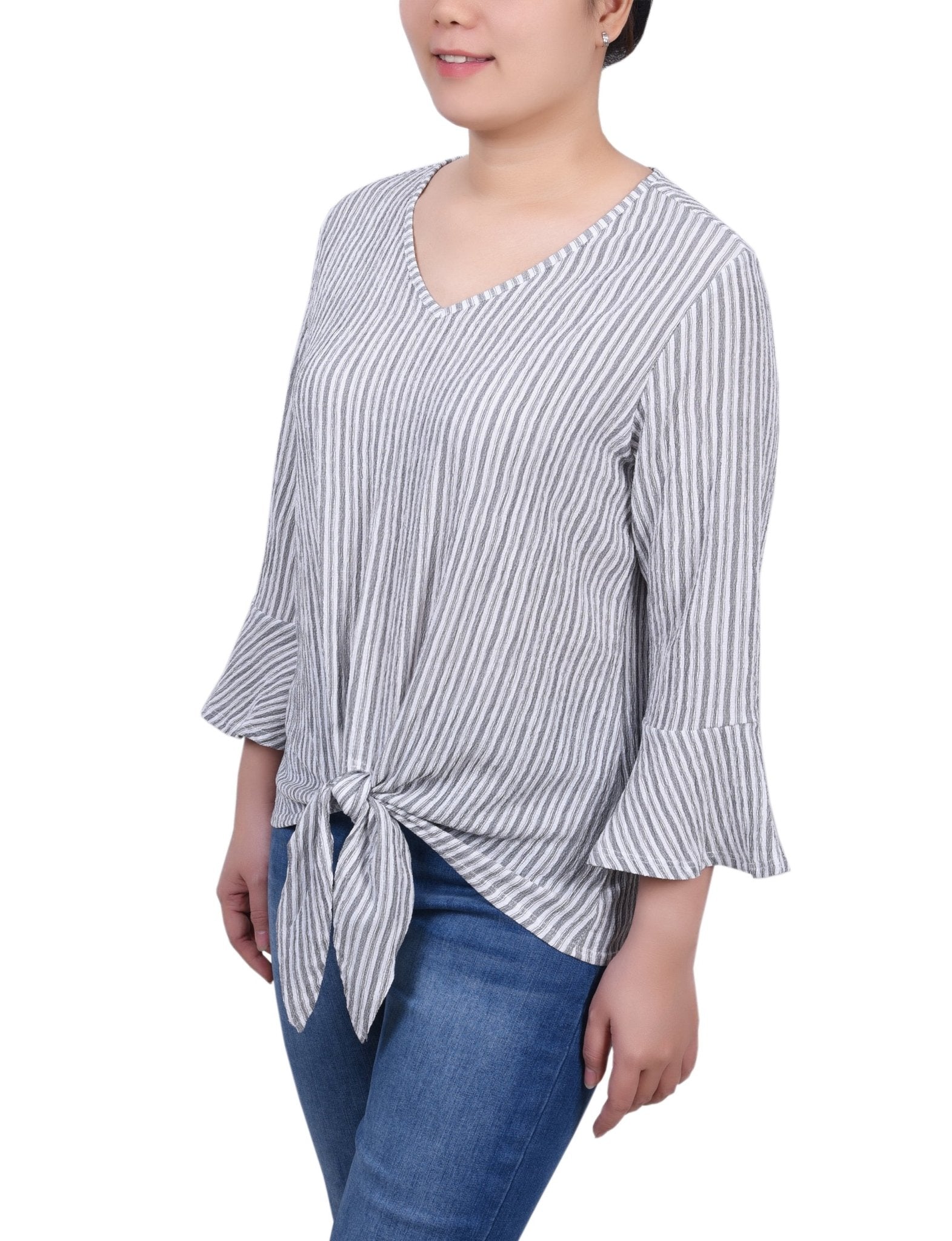 3/4 Bell Sleeve Textured Knit Top - Petite - DressbarnShirts & Blouses