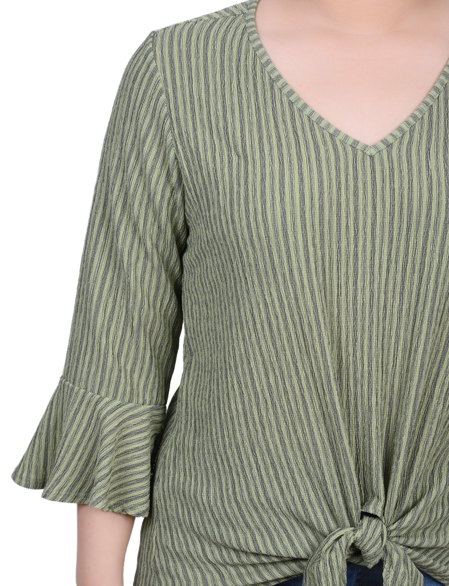 3/4 Bell Sleeve Textured Knit Top - Petite - DressbarnShirts & Blouses