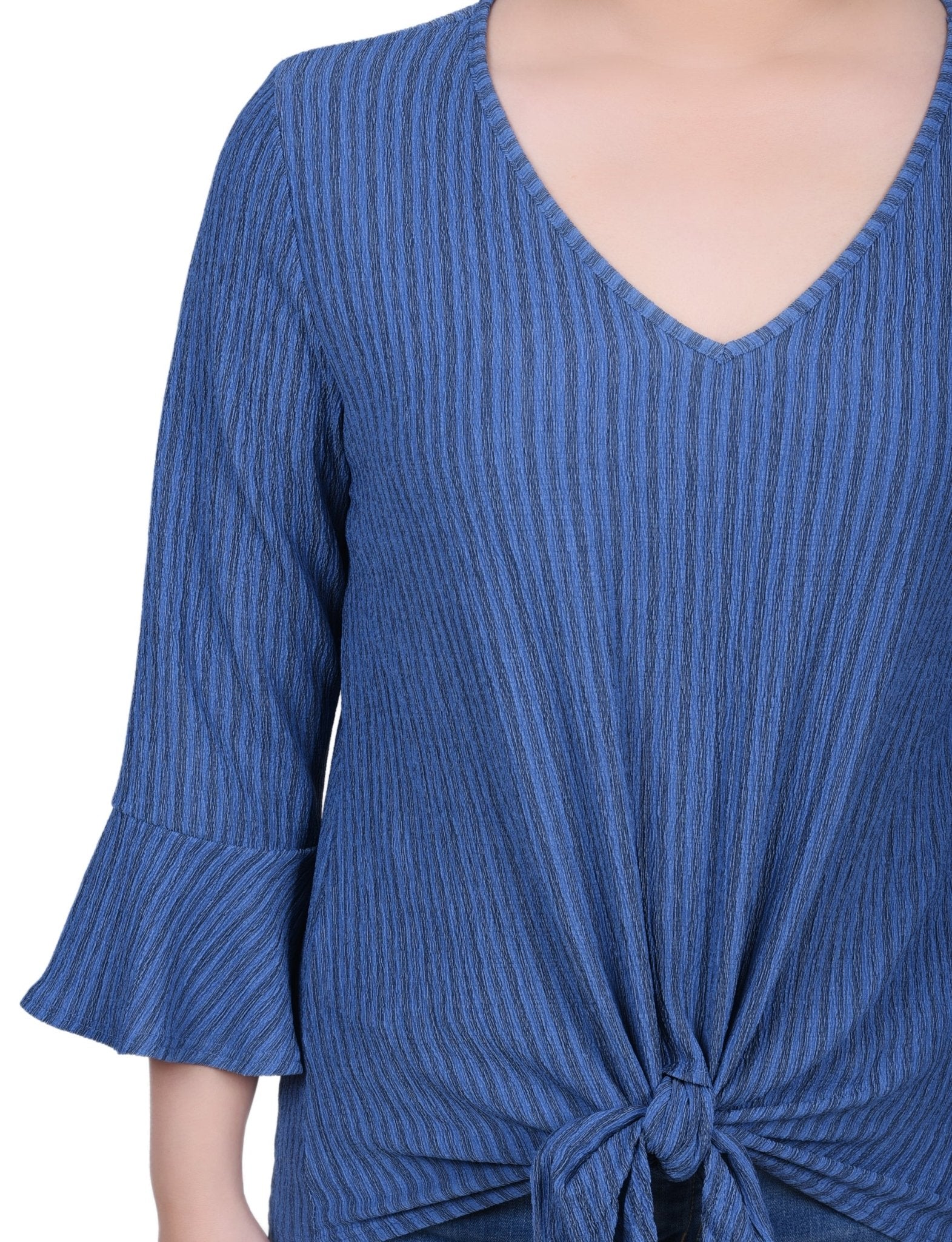 3/4 Bell Sleeve Textured Knit Top - Petite - DressbarnShirts & Blouses