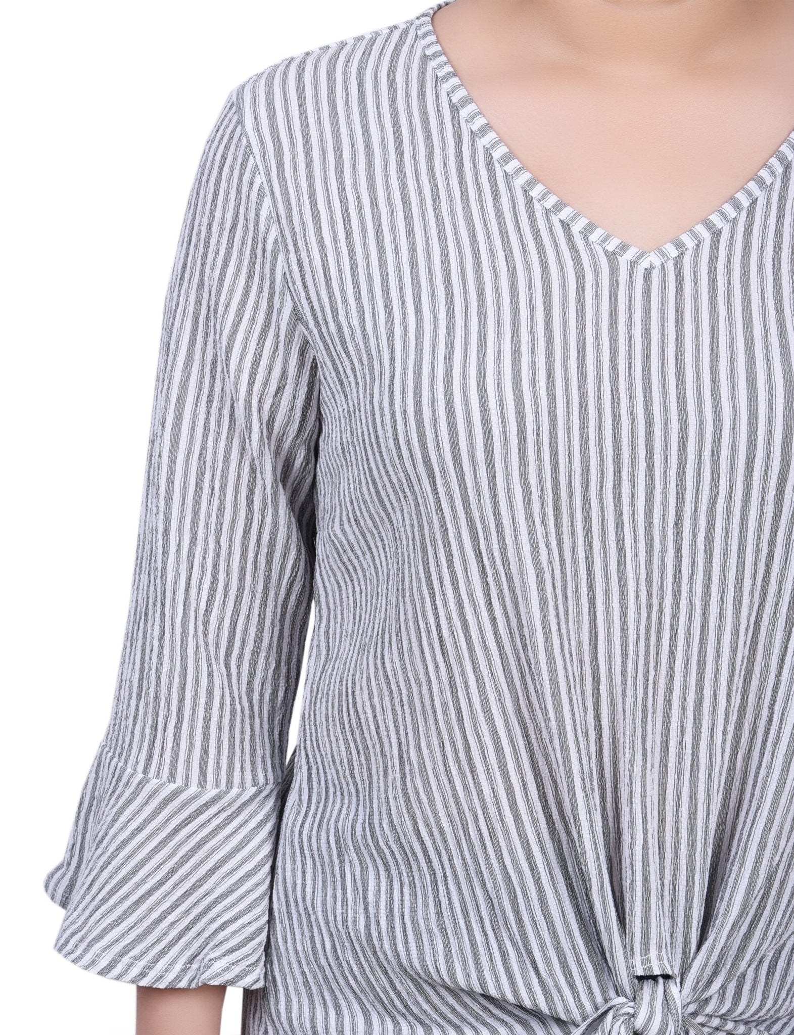 3/4 Bell Sleeve Textured Knit Top - Petite - DressbarnShirts & Blouses