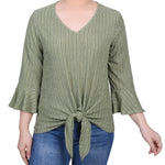 3/4 Bell Sleeve Textured Knit Top - Petite - DressbarnShirts & Blouses