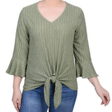 3/4 Bell Sleeve Textured Knit Top - Petite - DressbarnShirts & Blouses