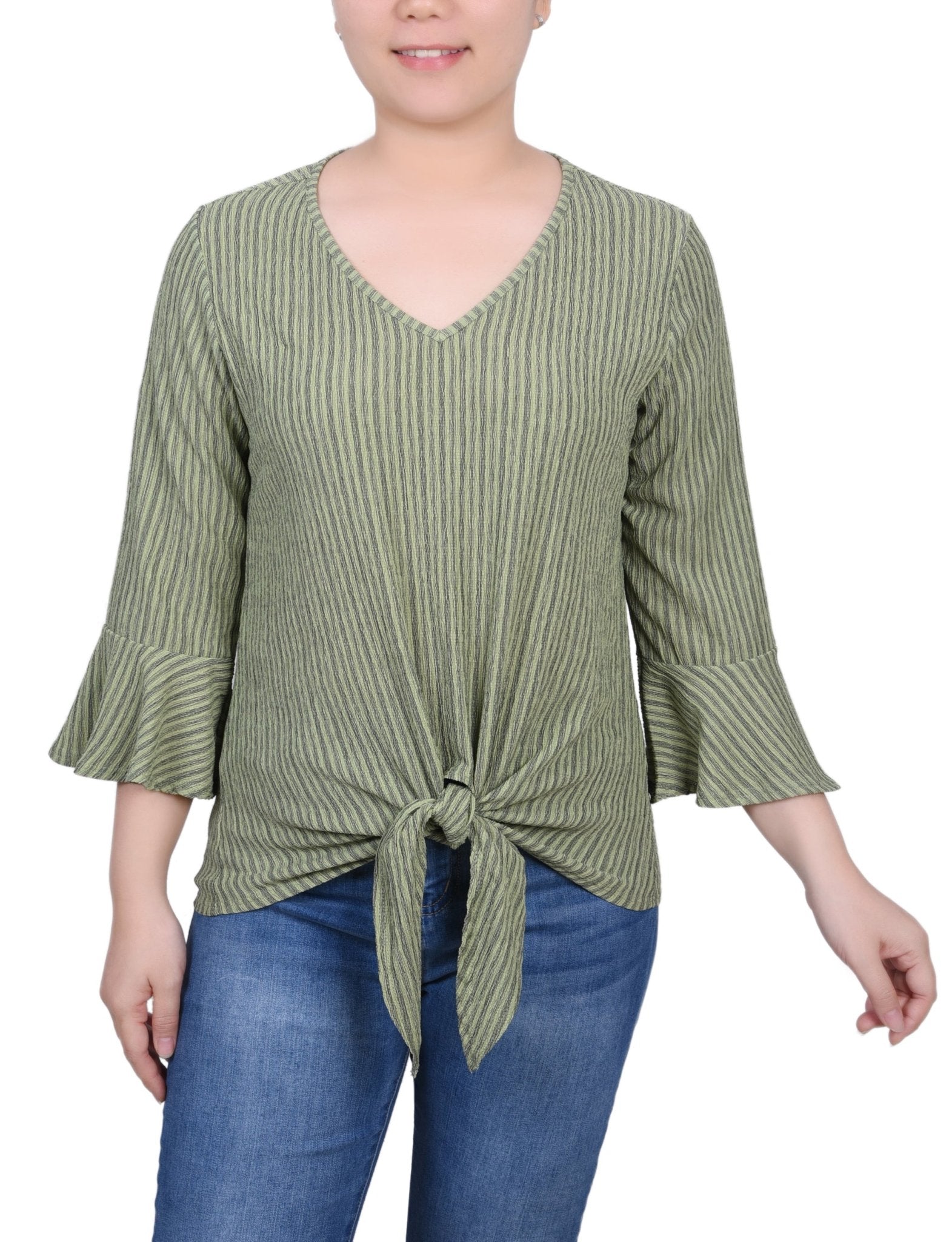 3/4 Bell Sleeve Textured Knit Top - Petite - DressbarnShirts & Blouses