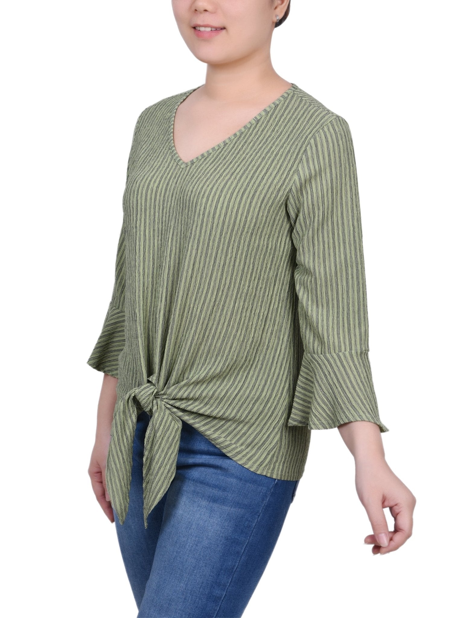 3/4 Bell Sleeve Textured Knit Top - Petite - DressbarnShirts & Blouses