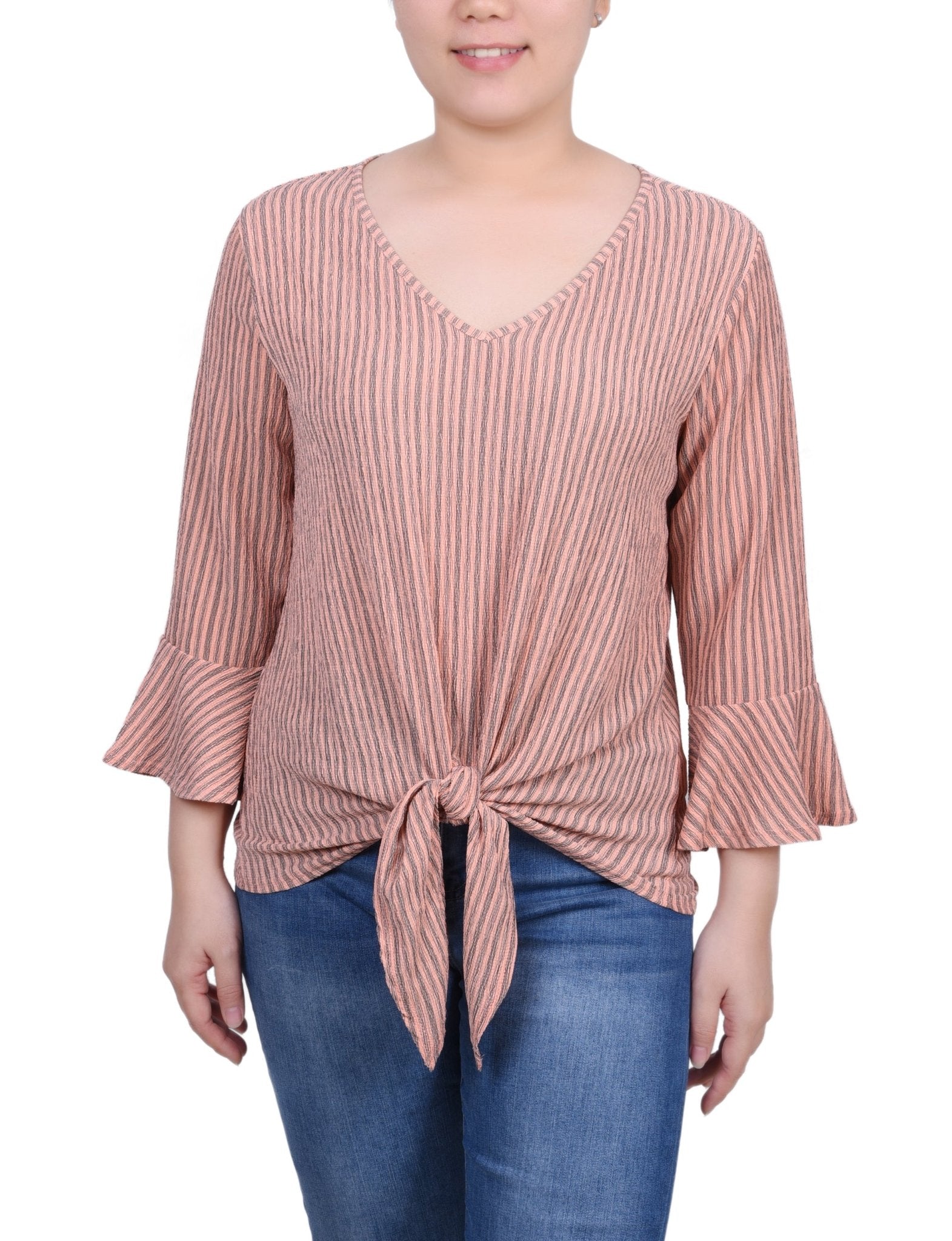 3/4 Bell Sleeve Textured Knit Top - Petite - DressbarnShirts & Blouses