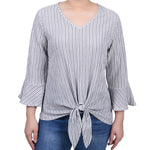 3/4 Bell Sleeve Textured Knit Top - Petite - DressbarnShirts & Blouses