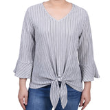 3/4 Bell Sleeve Textured Knit Top - Petite - DressbarnShirts & Blouses