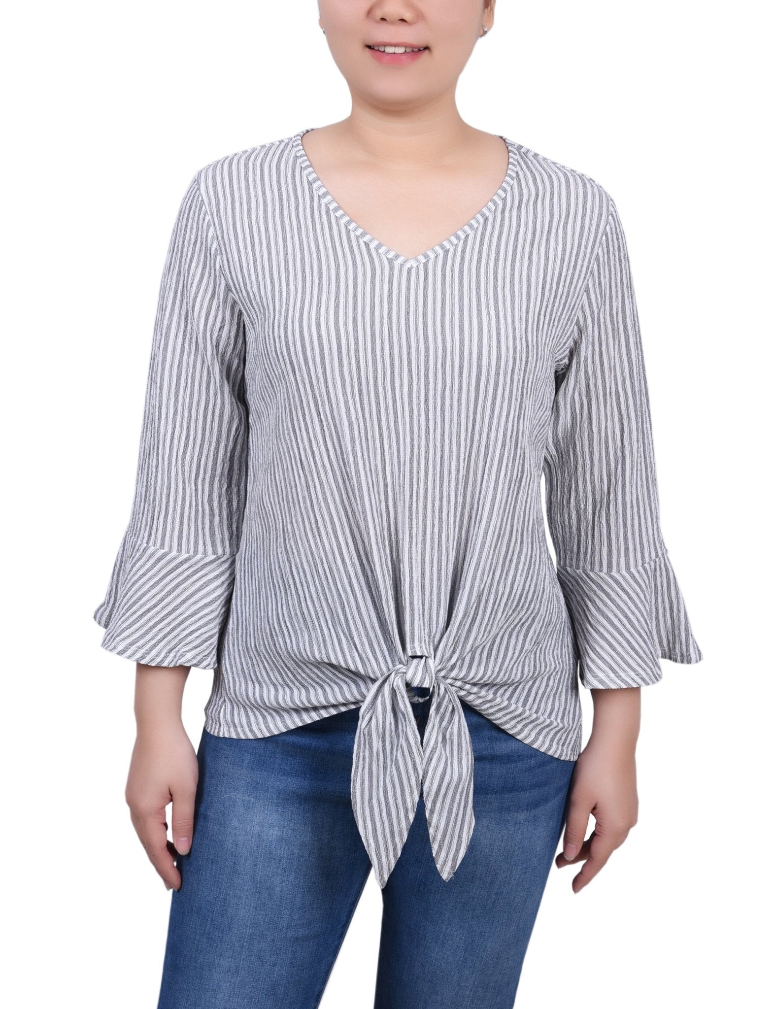 3/4 Bell Sleeve Textured Knit Top - Petite - DressbarnShirts & Blouses