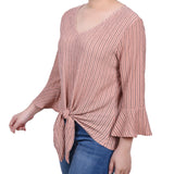 3/4 Bell Sleeve Textured Knit Top - Petite - DressbarnShirts & Blouses