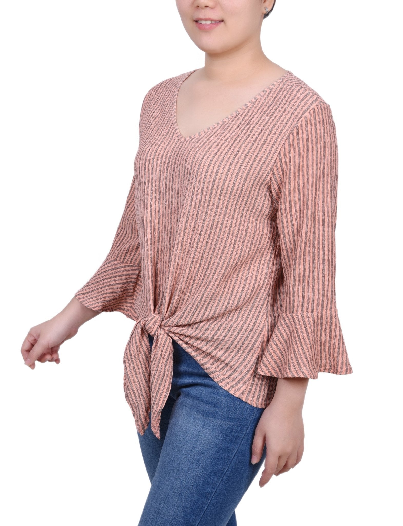 3/4 Bell Sleeve Textured Knit Top - Petite - DressbarnShirts & Blouses