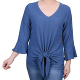 3/4 Bell Sleeve Textured Knit Top - Petite - DressbarnShirts & Blouses