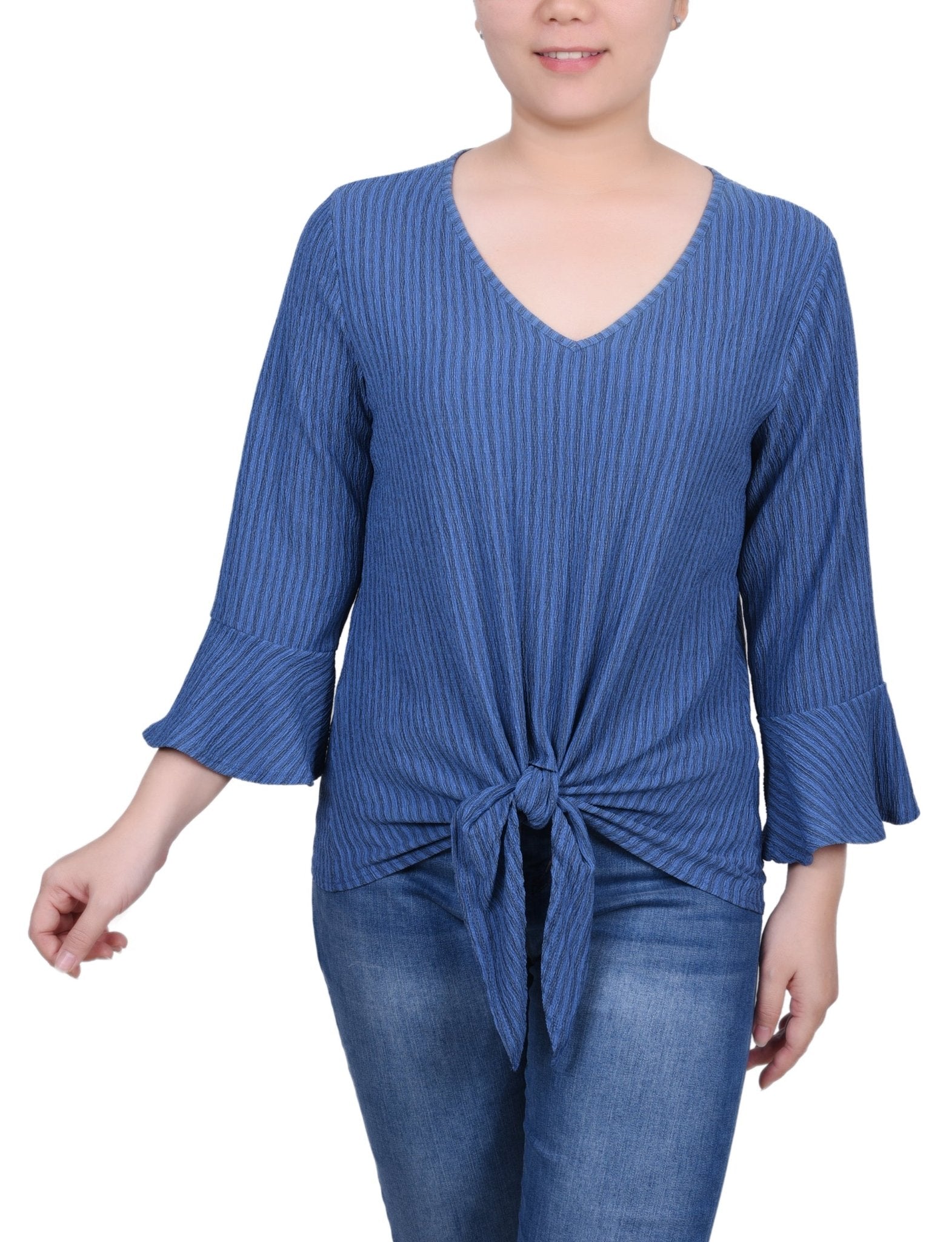 3/4 Bell Sleeve Textured Knit Top - Petite - DressbarnShirts & Blouses