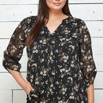 3/4 Btn Tab Slv Mndrn Cllr Btn Loop Plackt Lined Top - DressbarnShirts & Blouses