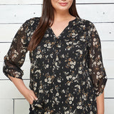 3/4 Btn Tab Slv Mndrn Cllr Btn Loop Plackt Lined Top - DressbarnShirts & Blouses