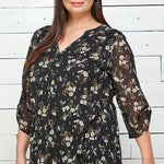 3/4 Btn Tab Slv Mndrn Cllr Btn Loop Plackt Lined Top - DressbarnShirts & Blouses