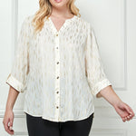 3/4 Length Button Tab Sleeve Mandarin Collar Button Front Top - Plus - DressbarnShirts & Blouses