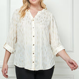 3/4 Length Button Tab Sleeve Mandarin Collar Button Front Top - Plus - DressbarnShirts & Blouses