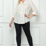 3/4 Length Button Tab Sleeve Mandarin Collar Button Front Top - Plus - DressbarnShirts & Blouses