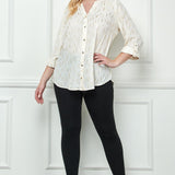 3/4 Length Button Tab Sleeve Mandarin Collar Button Front Top - Plus - DressbarnShirts & Blouses