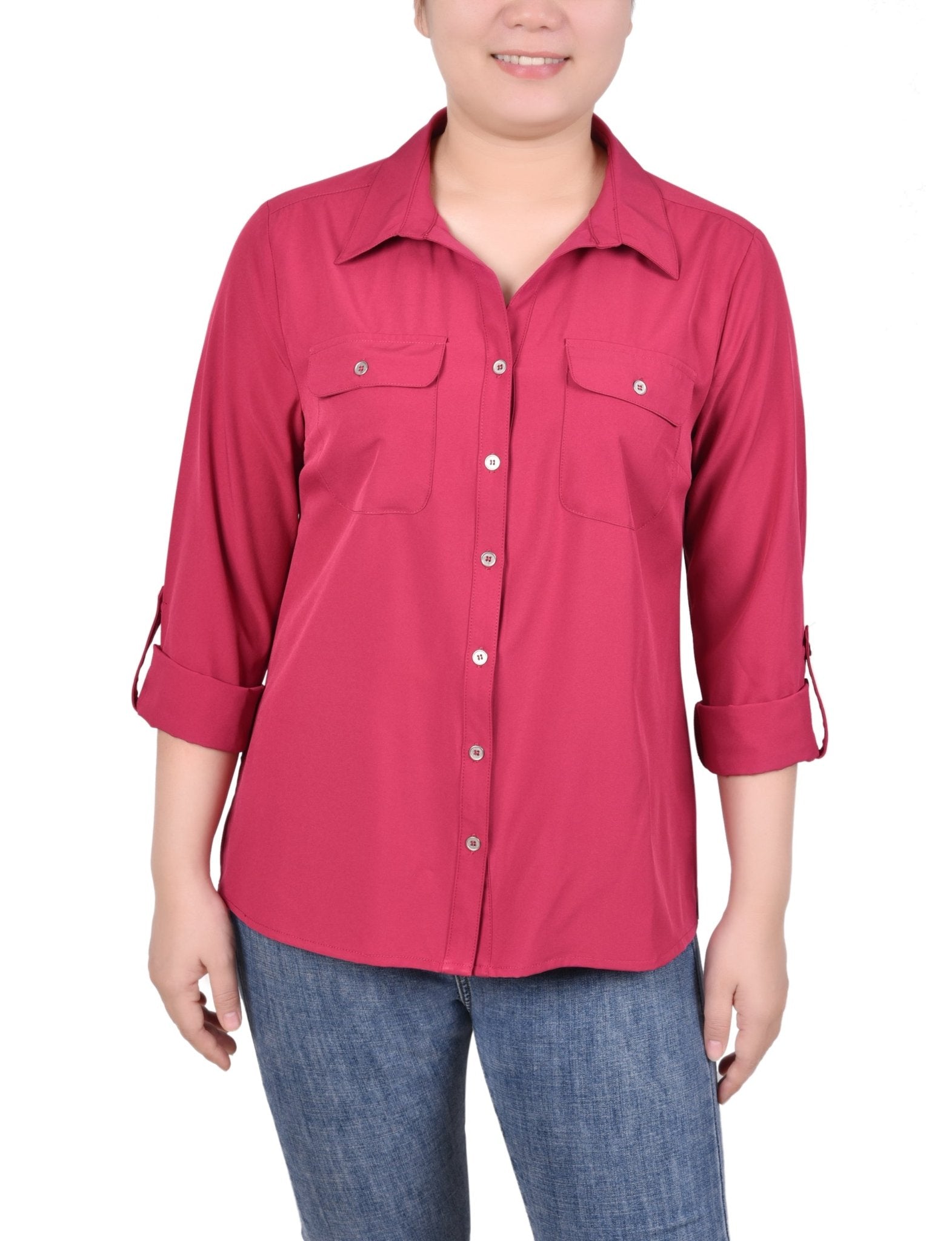3/4 Roll Tab Blouse With Pockets - Petite - DressbarnShirts & Blouses