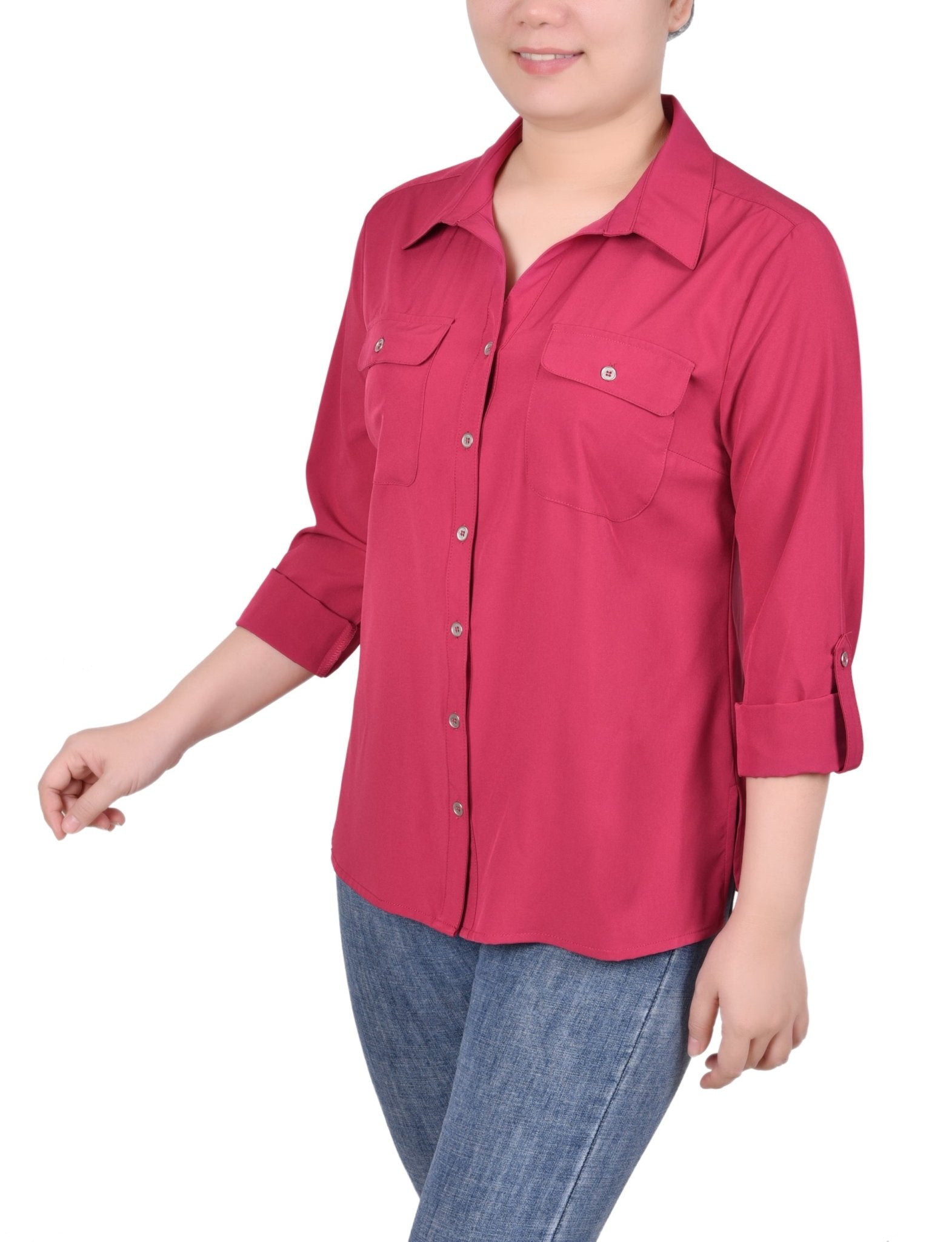 3/4 Roll Tab Blouse With Pockets - Petite - DressbarnShirts & Blouses