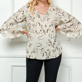 3/4 Ruffle Sleeve V Neck Blouse - Plus - DressbarnShirts & Blouses