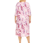 3/4 Sleeve Allover Printed Scoop Neck Midi Dress With Self Tie Belt - Plus - DressbarnDresses