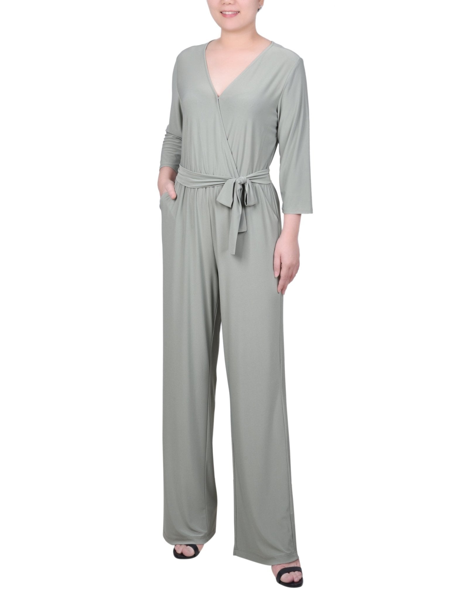 3/4 Sleeve Belted Jumpsuit - Petite - DressbarnJumpsuits & Rompers