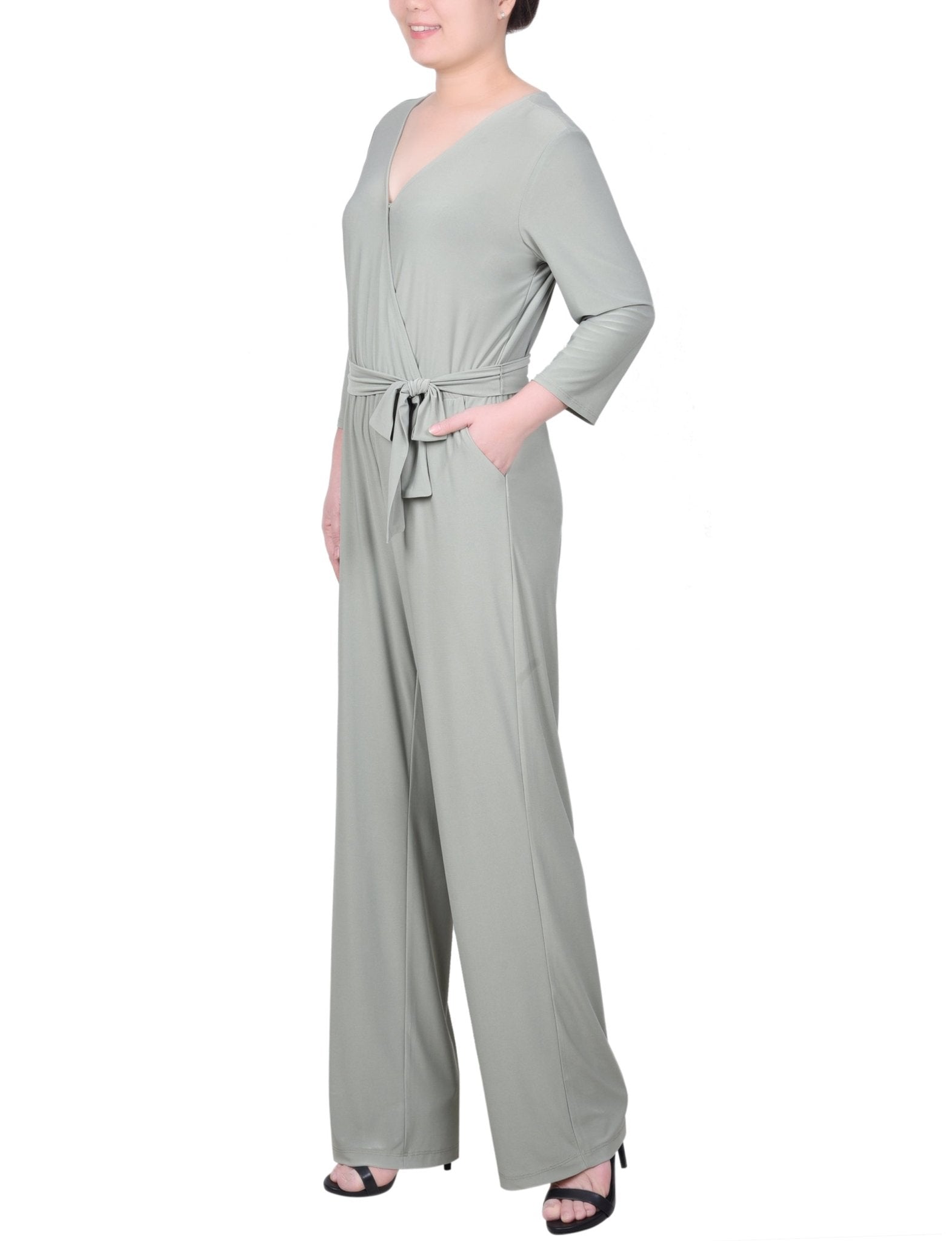 3/4 Sleeve Belted Jumpsuit - Petite - DressbarnJumpsuits & Rompers