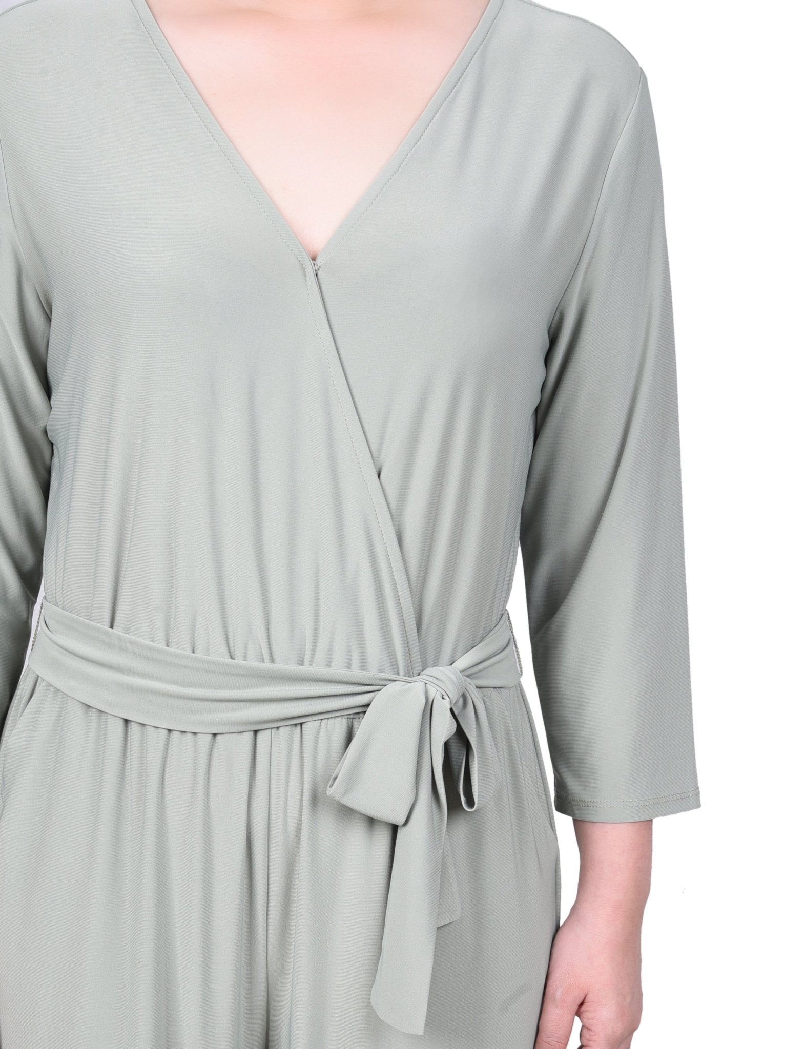 3/4 Sleeve Belted Jumpsuit - Petite - DressbarnJumpsuits & Rompers