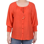 3/4 Sleeve Button Front Blouse - Petite - DressbarnShirts & Blouses