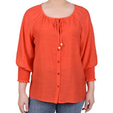 3/4 Sleeve Button Front Blouse - Petite - DressbarnShirts & Blouses