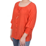 3/4 Sleeve Button Front Blouse - Petite - DressbarnShirts & Blouses