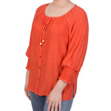 3/4 Sleeve Button Front Blouse - Petite - DressbarnShirts & Blouses